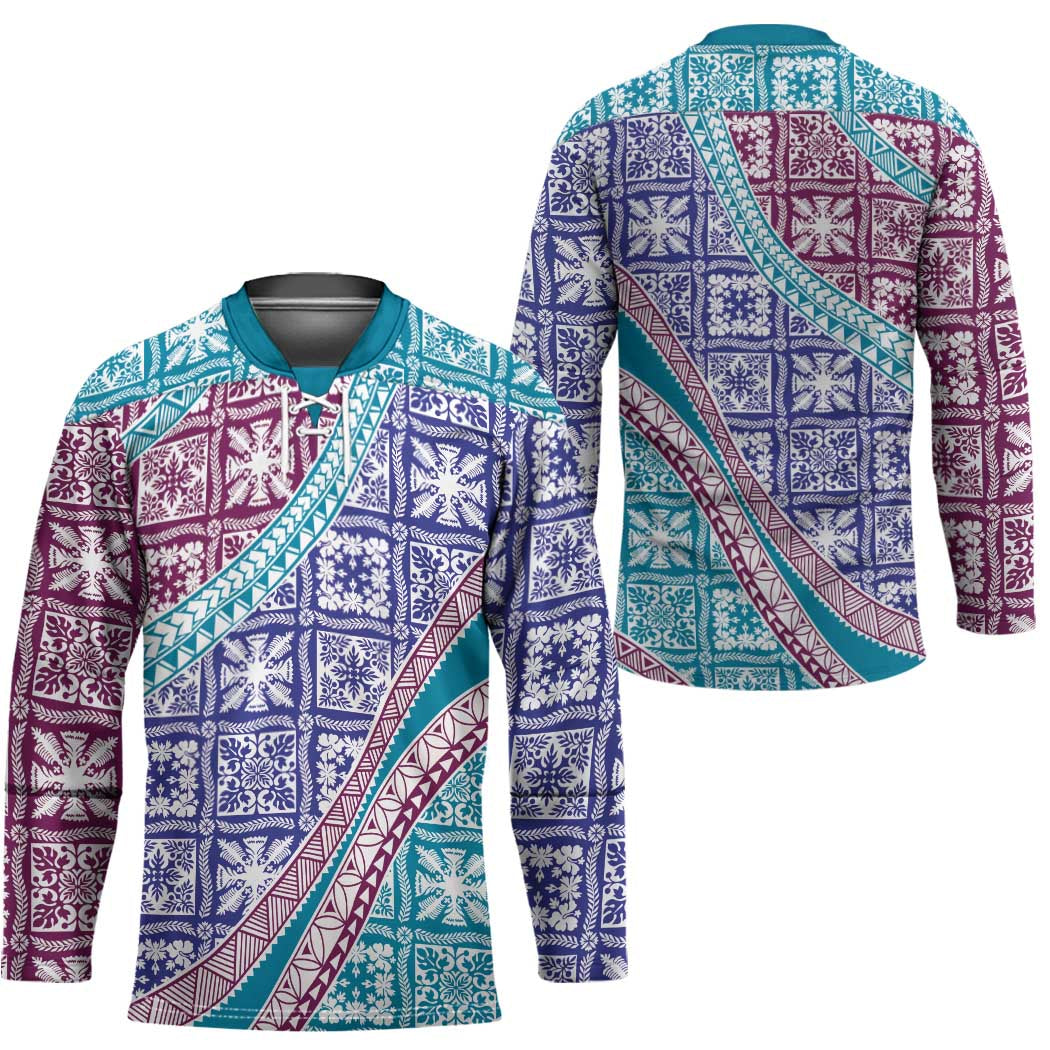 Hawaiian Quilt Pattern Hockey Jersey Purple Blue Color Mixed - Polynesian Pride