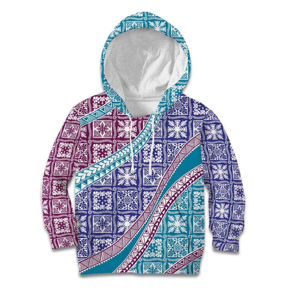 Hawaiian Quilt Pattern Kid Hoodie Purple Blue Color Mixed - Polynesian Pride