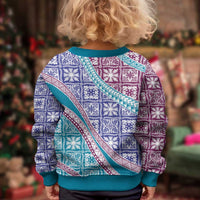 Hawaiian Quilt Pattern Kid Ugly Christmas Sweater Purple Blue Color Mixed - Polynesian Pride