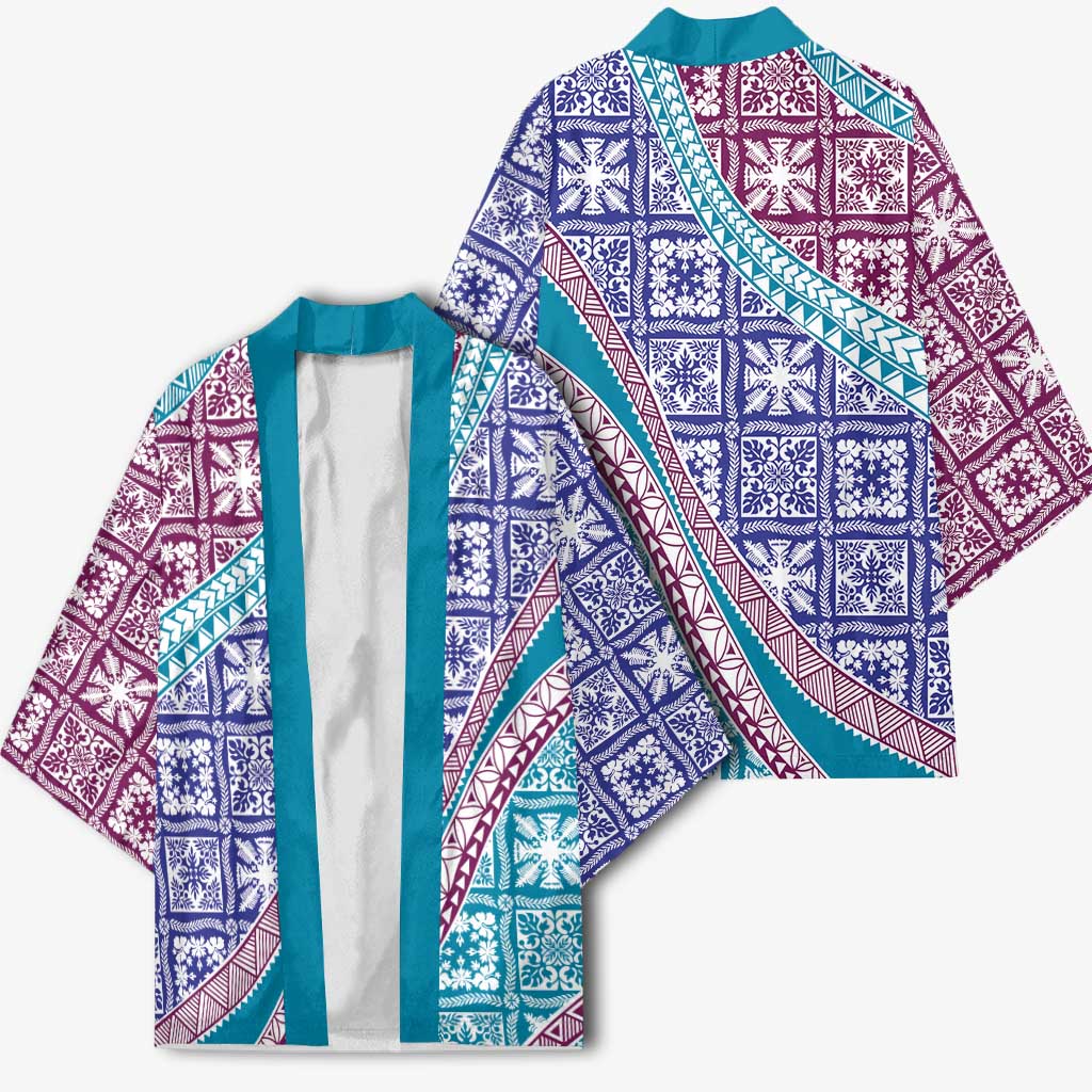 Hawaiian Quilt Pattern Kimono Purple Blue Color Mixed - Polynesian Pride