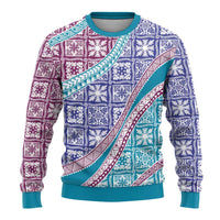 Hawaiian Quilt Pattern Ugly Christmas Sweater Purple Blue Color Mixed - Polynesian Pride