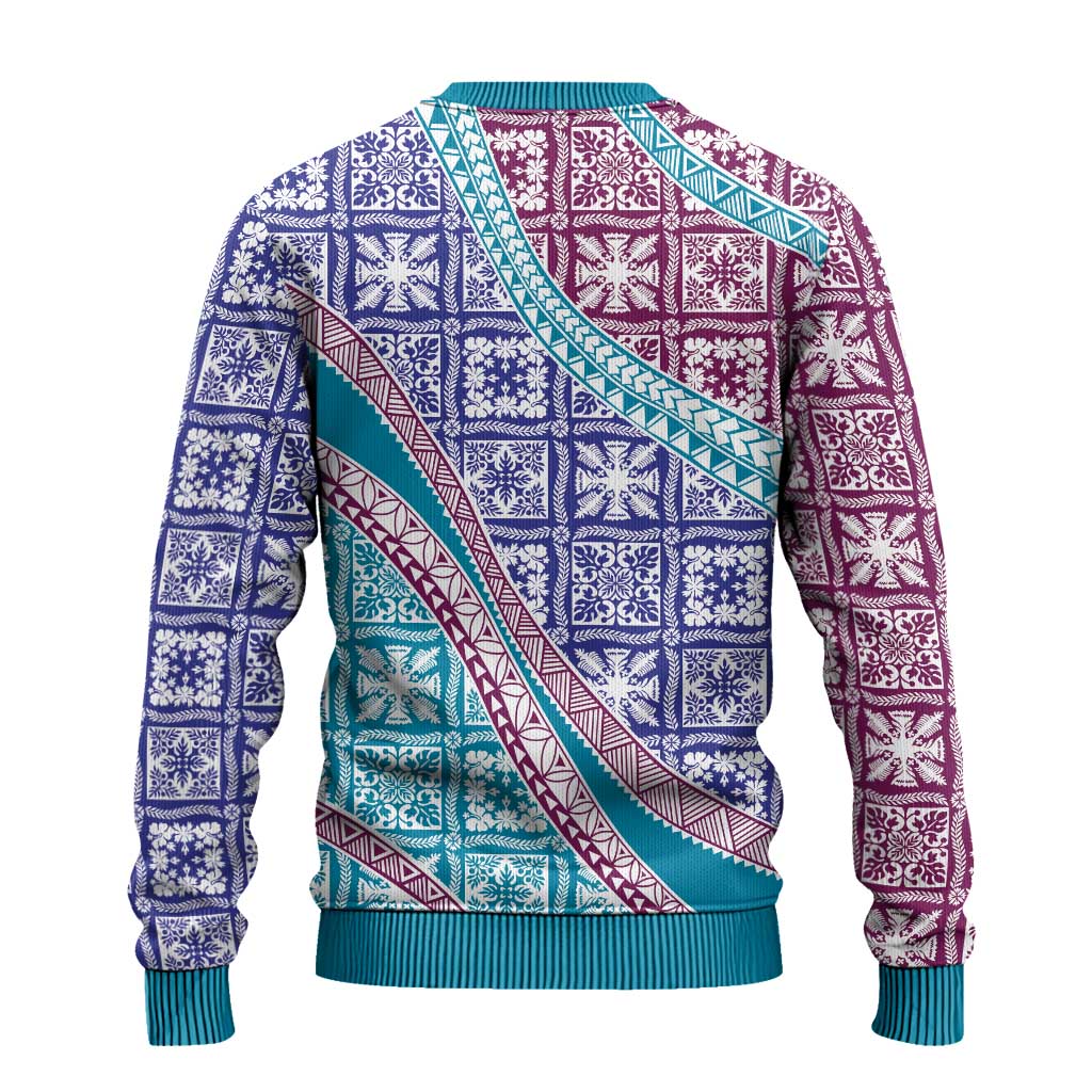 Hawaiian Quilt Pattern Ugly Christmas Sweater Purple Blue Color Mixed - Polynesian Pride
