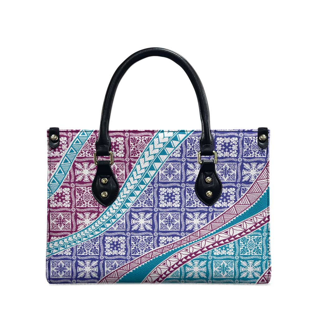 Hawaiian Quilt Pattern Leather Bag Purple Blue Color Mixed - Polynesian Pride