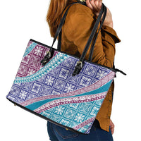 Hawaiian Quilt Pattern Leather Tote Bag Purple Blue Color Mixed - Polynesian Pride
