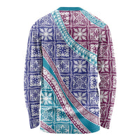 Hawaiian Quilt Pattern Long Sleeve Shirt Purple Blue Color Mixed - Polynesian Pride