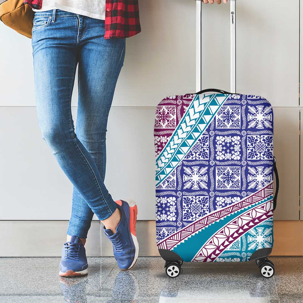 Hawaiian Quilt Pattern Luggage Cover Purple Blue Color Mixed - Polynesian Pride