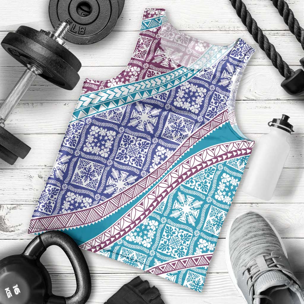 Hawaiian Quilt Pattern Men Tank Top Purple Blue Color Mixed - Polynesian Pride