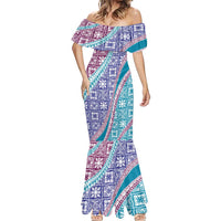 Hawaiian Quilt Pattern Mermaid Dress Purple Blue Color Mixed - Polynesian Pride