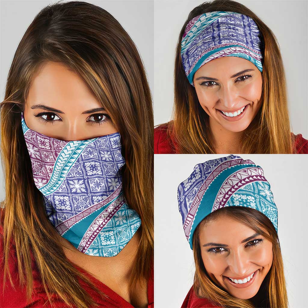 Hawaiian Quilt Pattern Neck Gaiter Purple Blue Color Mixed - Polynesian Pride