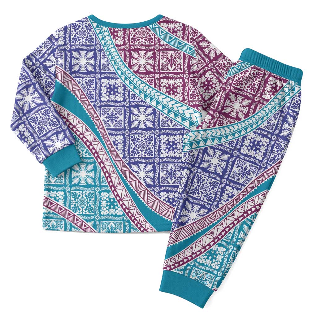Hawaiian Quilt Pattern Christmas Pajama Set Purple Blue Color Mixed - Polynesian Pride