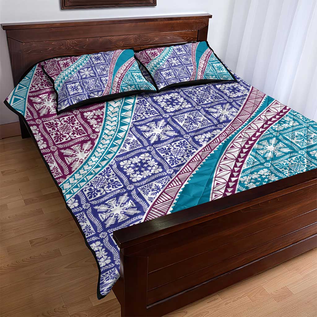 Hawaiian Quilt Pattern Quilt Bed Set Purple Blue Color Mixed - Polynesian Pride