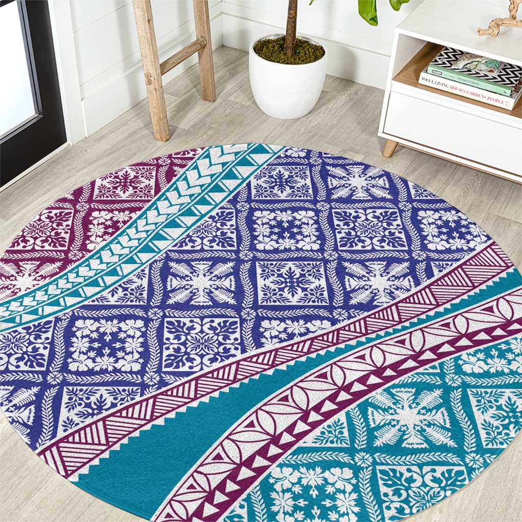 Hawaiian Quilt Pattern Round Carpet Purple Blue Color Mixed - Polynesian Pride