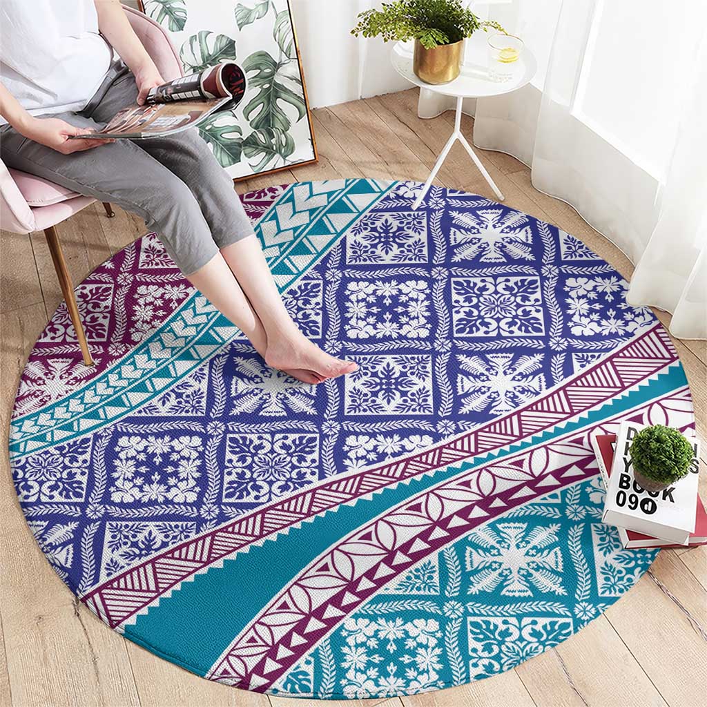 Hawaiian Quilt Pattern Round Carpet Purple Blue Color Mixed - Polynesian Pride