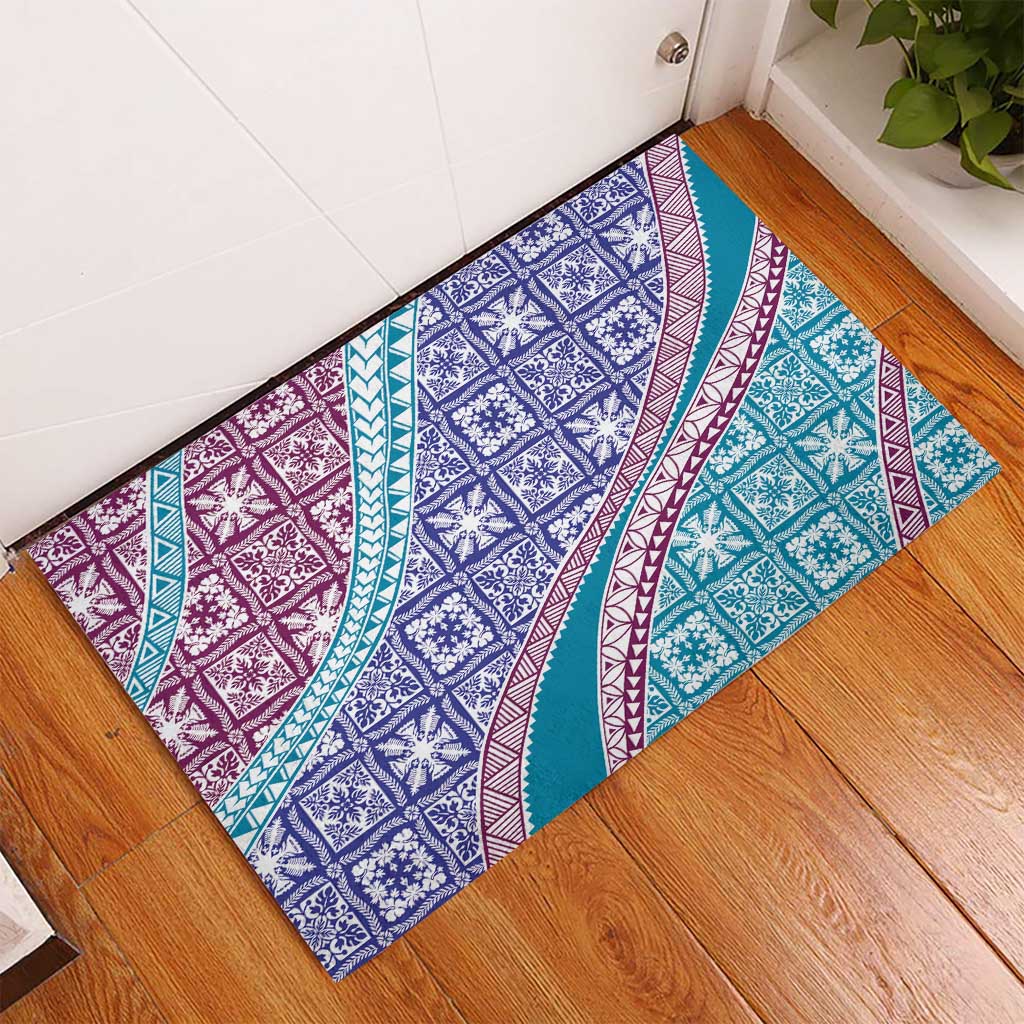 Hawaiian Quilt Pattern Rubber Doormat Purple Blue Color Mixed - Polynesian Pride