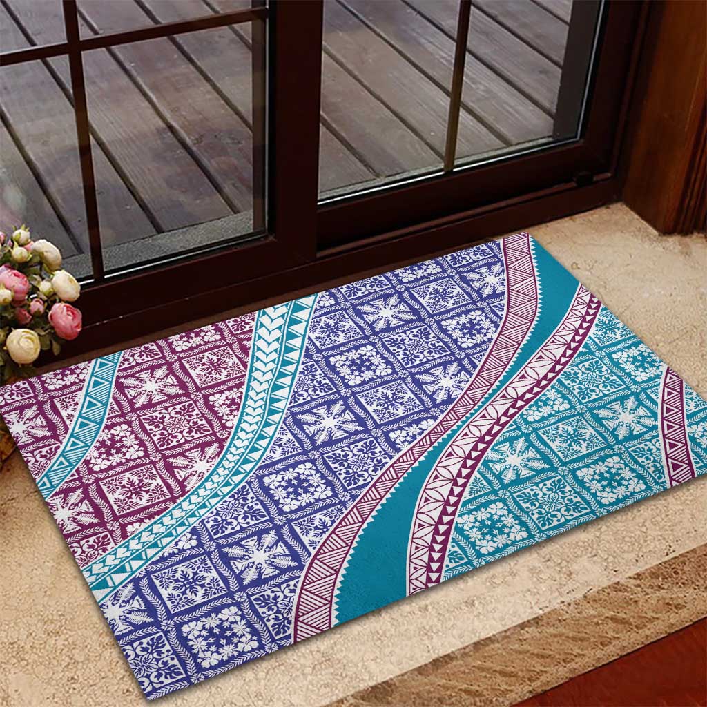 Hawaiian Quilt Pattern Rubber Doormat Purple Blue Color Mixed - Polynesian Pride