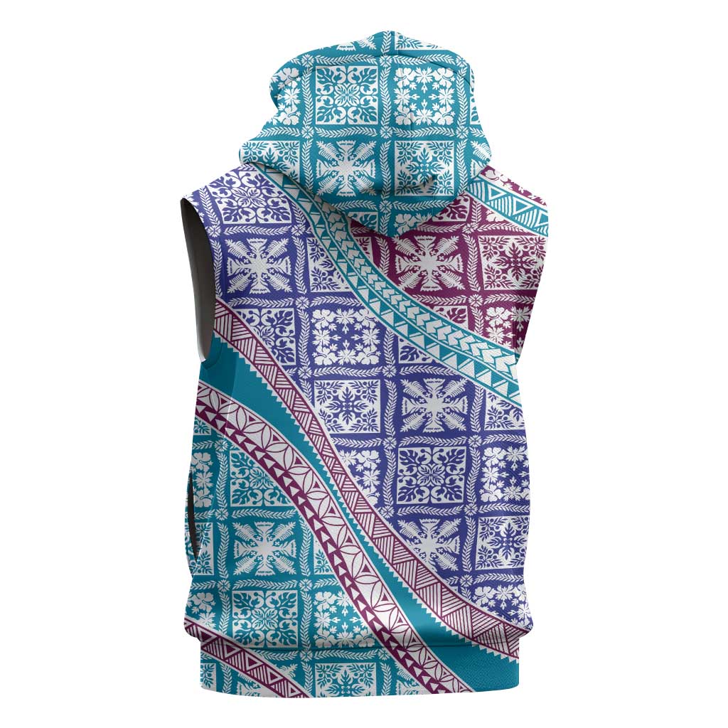 Hawaiian Quilt Pattern Sleeveless Hoodie Purple Blue Color Mixed - Polynesian Pride