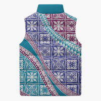 Hawaiian Quilt Pattern Sleeveless Puffer Jacket Purple Blue Color Mixed - Polynesian Pride