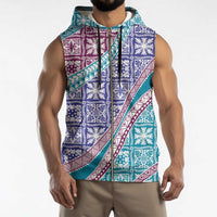 Hawaiian Quilt Pattern Sleeveless Zip Hoodie Purple Blue Color Mixed - Polynesian Pride