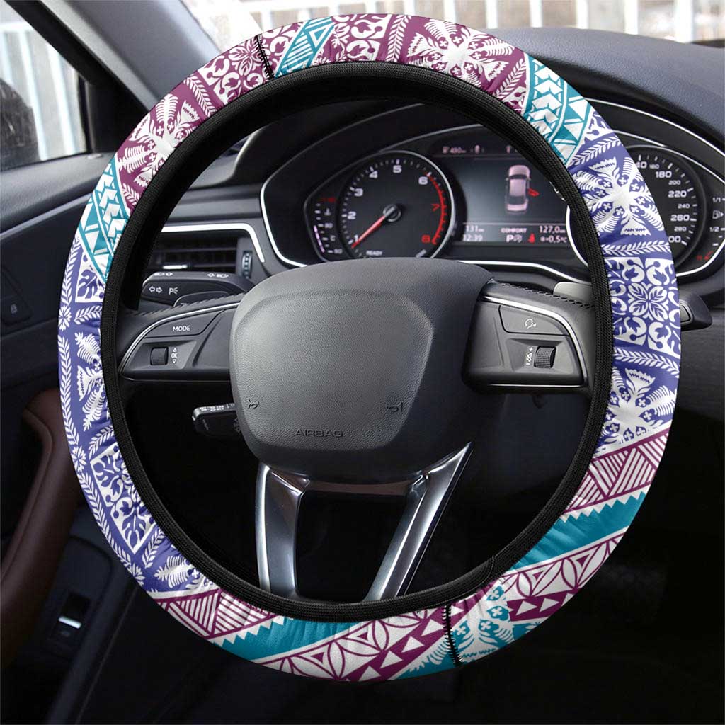 Hawaiian Quilt Pattern Steering Wheel Cover Purple Blue Color Mixed - Polynesian Pride