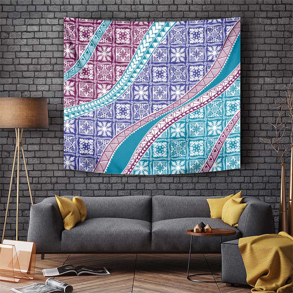 Hawaiian Quilt Pattern Tapestry Purple Blue Color Mixed - Polynesian Pride