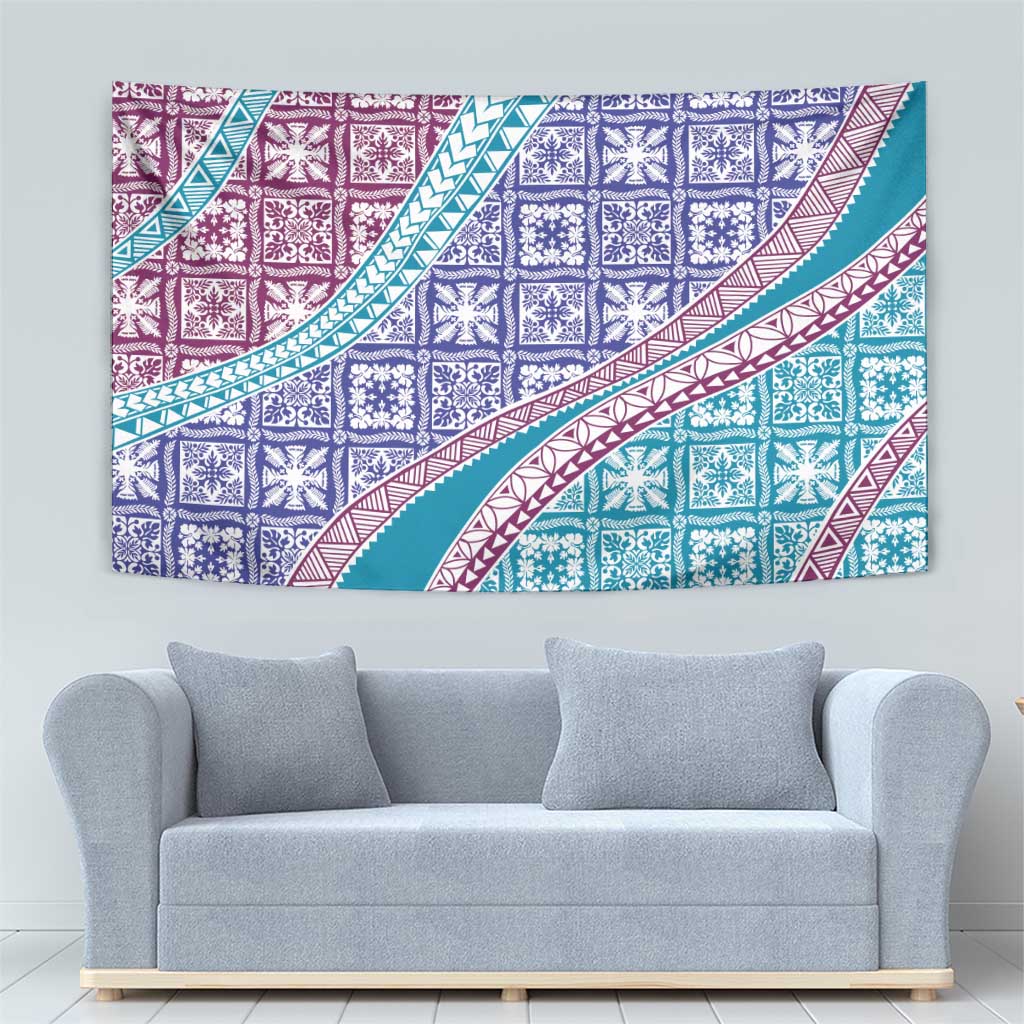 Hawaiian Quilt Pattern Tapestry Purple Blue Color Mixed - Polynesian Pride