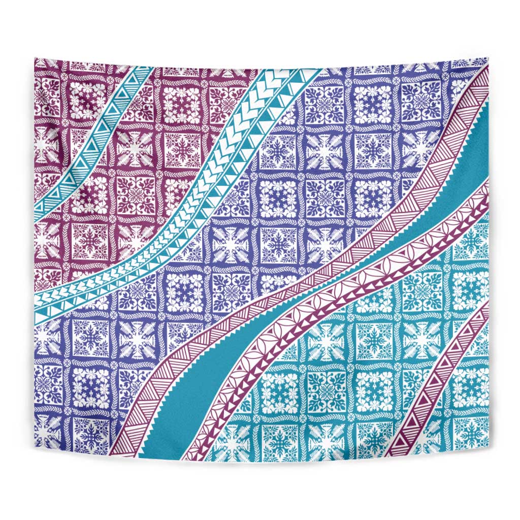 Hawaiian Quilt Pattern Tapestry Purple Blue Color Mixed - Polynesian Pride