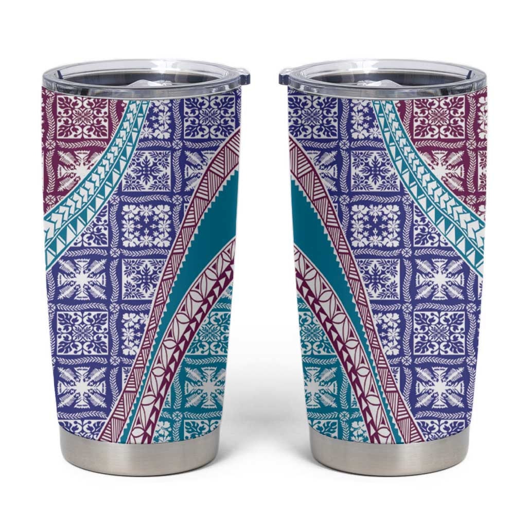 Hawaiian Quilt Pattern Tumbler Cup Purple Blue Color Mixed - Polynesian Pride