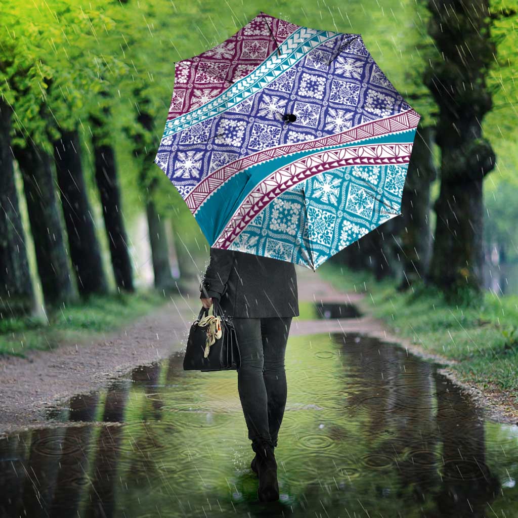 Hawaiian Quilt Pattern Umbrella Purple Blue Color Mixed - Polynesian Pride