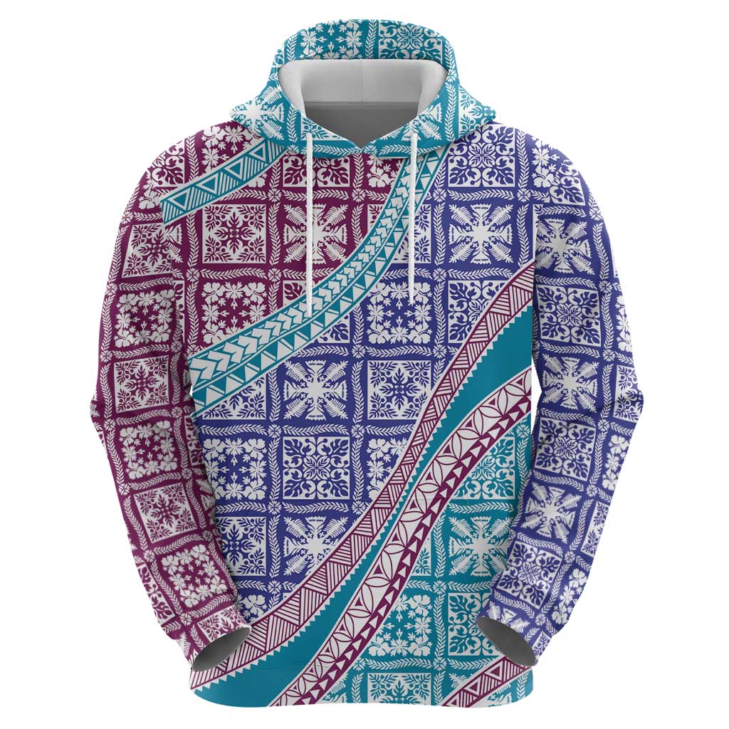Hawaiian Quilt Pattern Zip Hoodie Purple Blue Color Mixed - Polynesian Pride