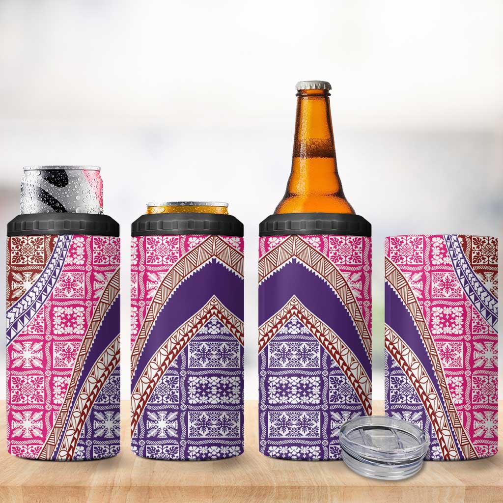 Hawaiian Quilt Pattern 4 in 1 Can Cooler Tumbler Sweet Color Mixed - Polynesian Pride