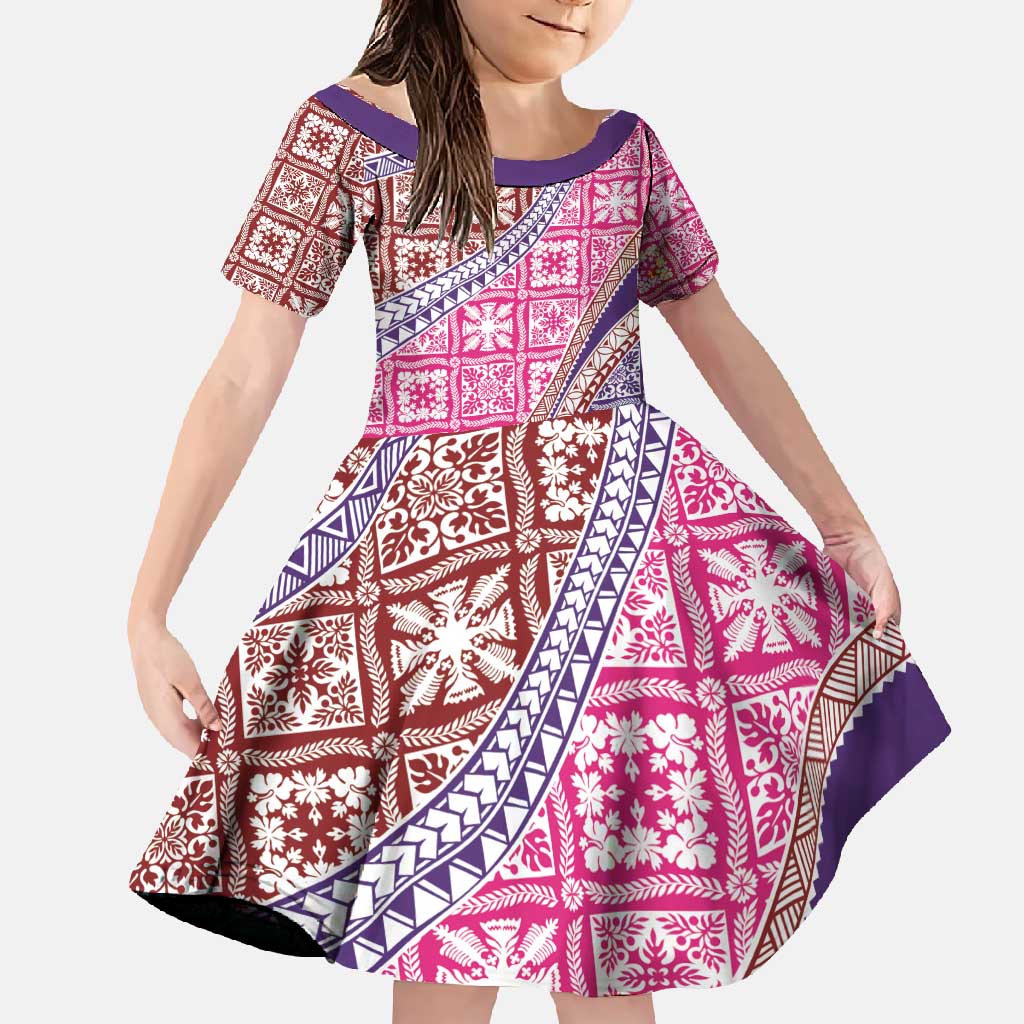 Hawaiian Quilt Pattern Family Matching Long Sleeve Bodycon Dress and Hawaiian Shirt Sweet Color Mixed - Polynesian Pride