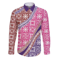 Hawaiian Quilt Pattern Family Matching Off The Shoulder Long Sleeve Dress and Hawaiian Shirt Sweet Color Mixed - Polynesian Pride