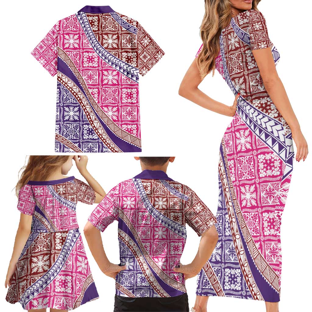 Hawaiian Quilt Pattern Family Matching Short Sleeve Bodycon Dress and Hawaiian Shirt Sweet Color Mixed - Polynesian Pride