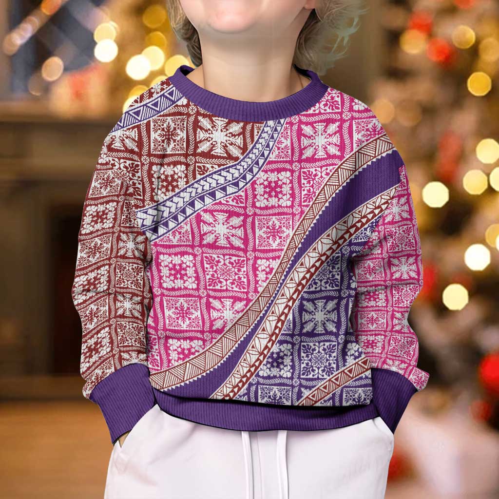 Hawaiian Quilt Pattern Kid Ugly Christmas Sweater Sweet Color Mixed - Polynesian Pride