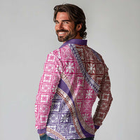 Hawaiian Quilt Pattern Long Sleeve Polo Shirt Sweet Color Mixed - Polynesian Pride