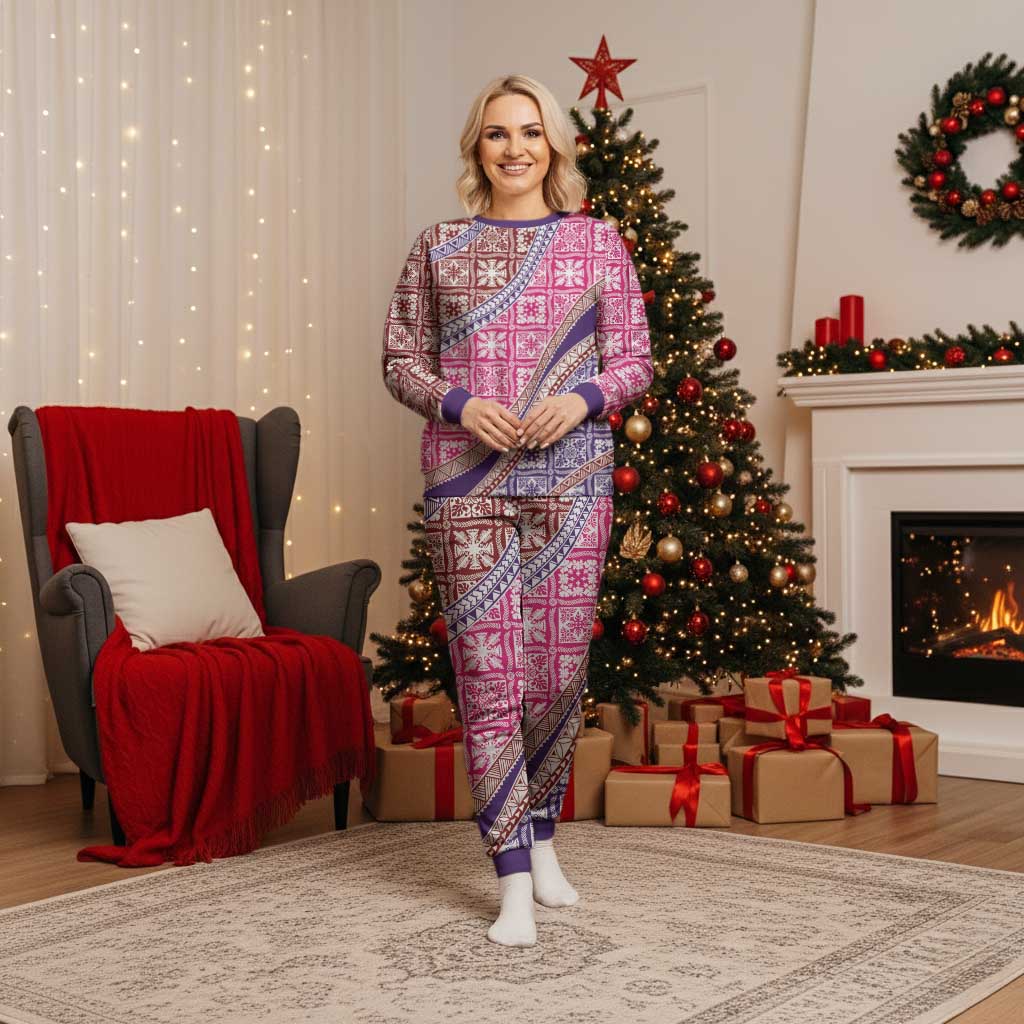 Hawaiian Quilt Pattern Christmas Pajama Set Sweet Color Mixed - Polynesian Pride