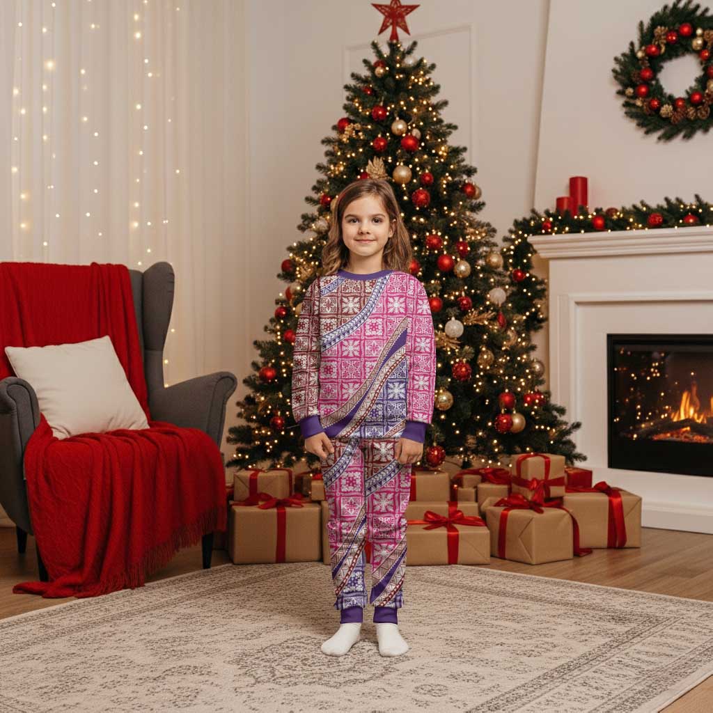 Hawaiian Quilt Pattern Christmas Pajama Set Sweet Color Mixed - Polynesian Pride