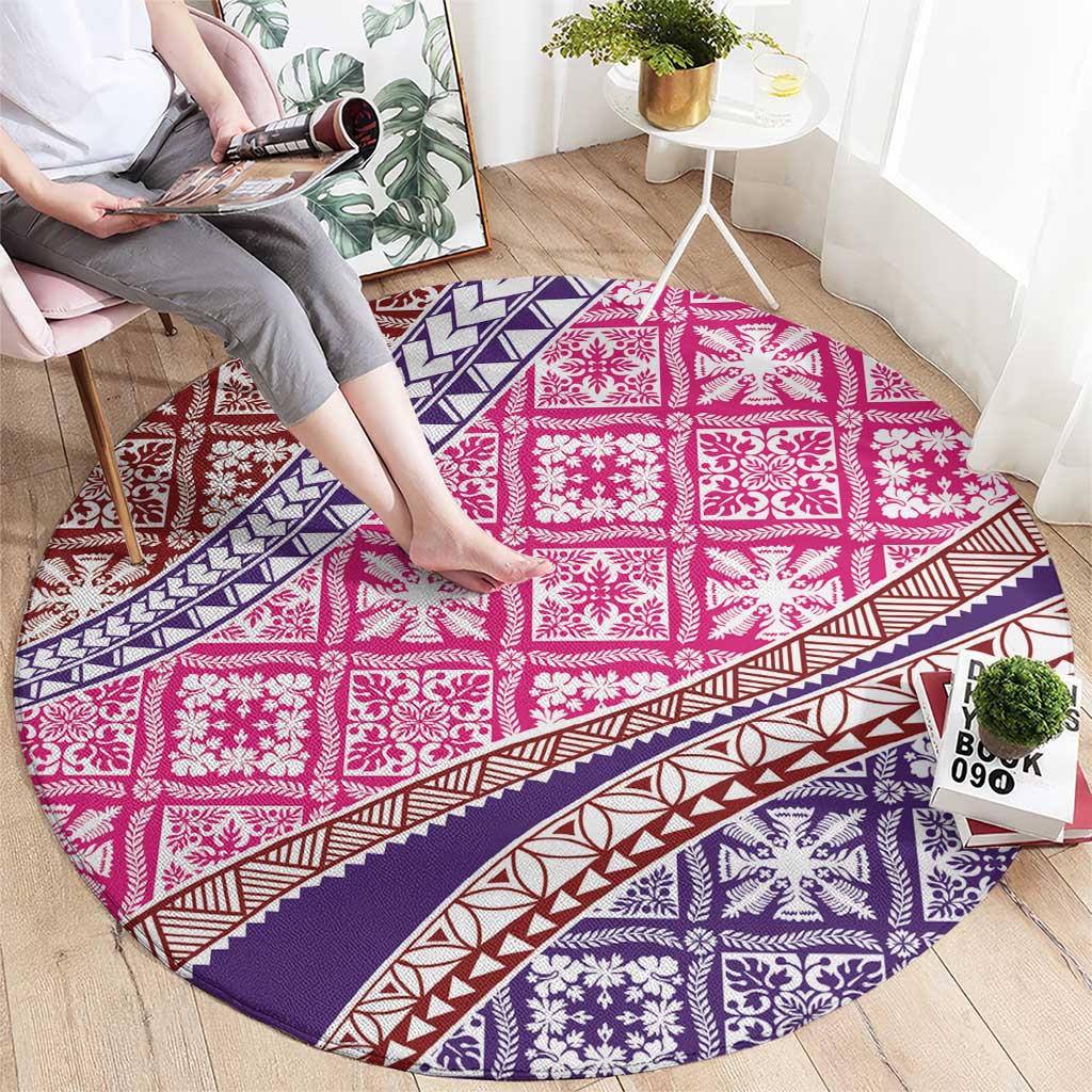 Hawaiian Quilt Pattern Round Carpet Sweet Color Mixed - Polynesian Pride