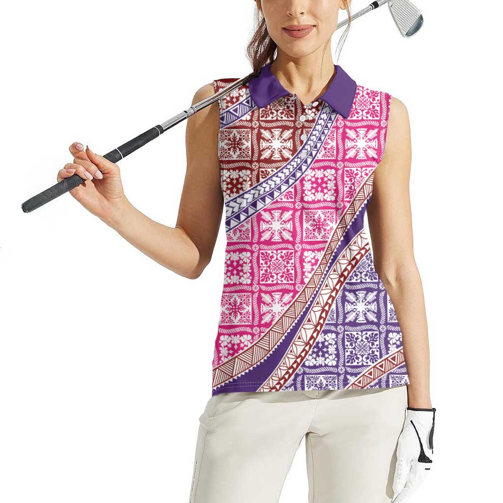 Hawaiian Quilt Pattern Women Sleeveless Polo Shirt Sweet Color Mixed - Polynesian Pride