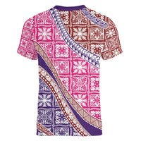 Hawaiian Quilt Pattern Women V-Neck T-Shirt Sweet Color Mixed - Polynesian Pride