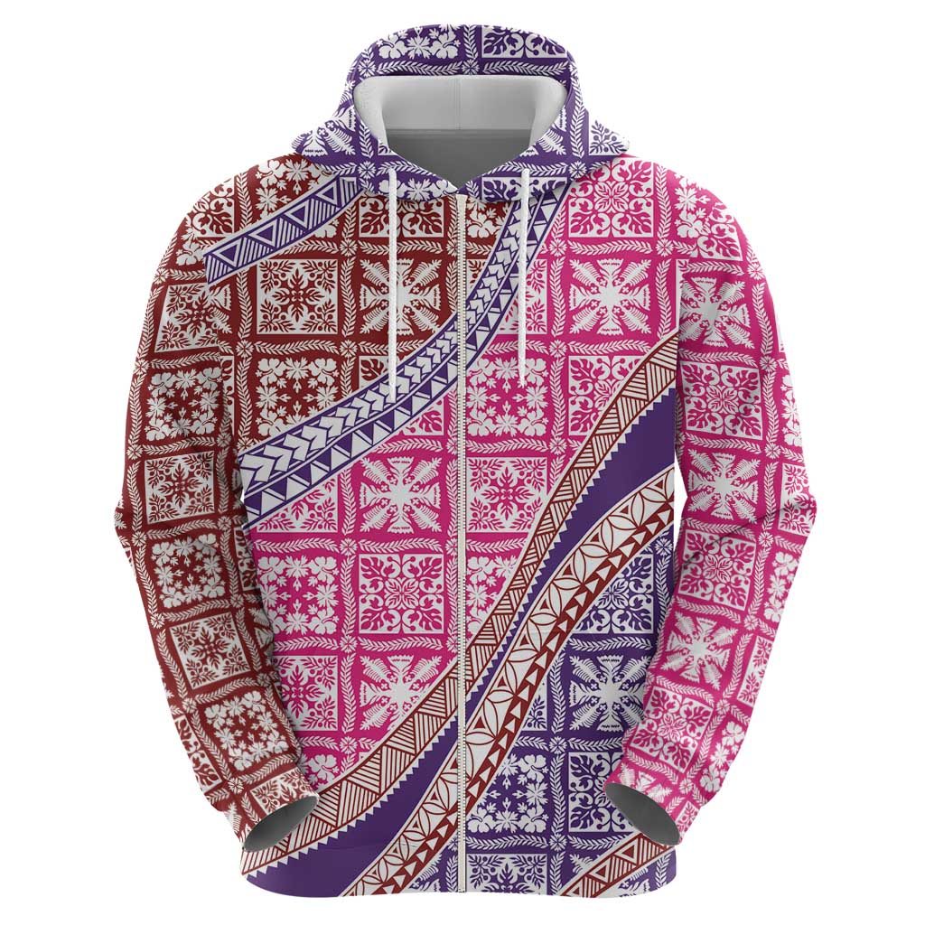 Hawaiian Quilt Pattern Zip Hoodie Sweet Color Mixed - Polynesian Pride