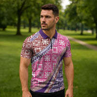 Hawaiian Quilt Pattern Zipper Polo Shirt Sweet Color Mixed - Polynesian Pride