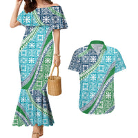 Hawaiian Quilt Pattern Couples Matching Mermaid Dress and Hawaiian Shirt Fresh Color Mixed - Polynesian Pride