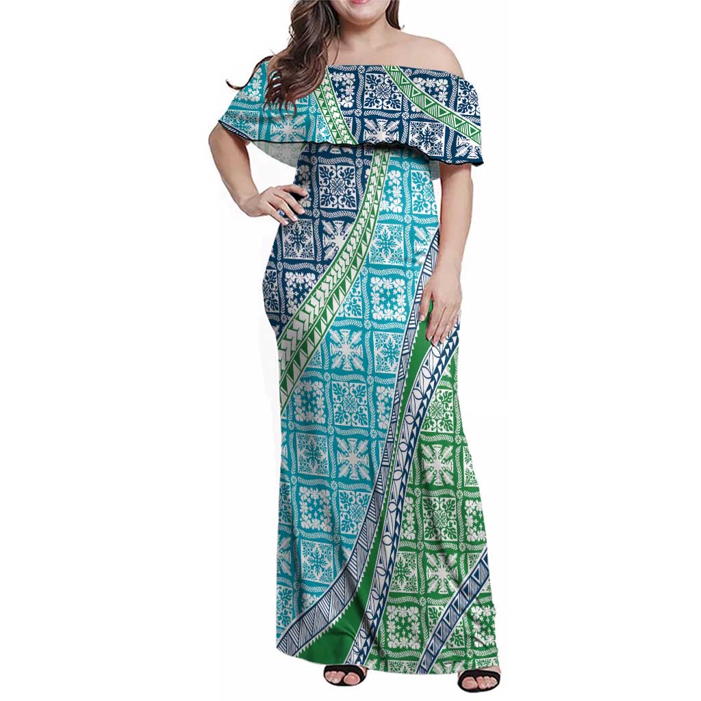 Hawaiian Quilt Pattern Family Matching Off Shoulder Maxi Dress and Hawaiian Shirt Fresh Color Mixed - Polynesian Pride