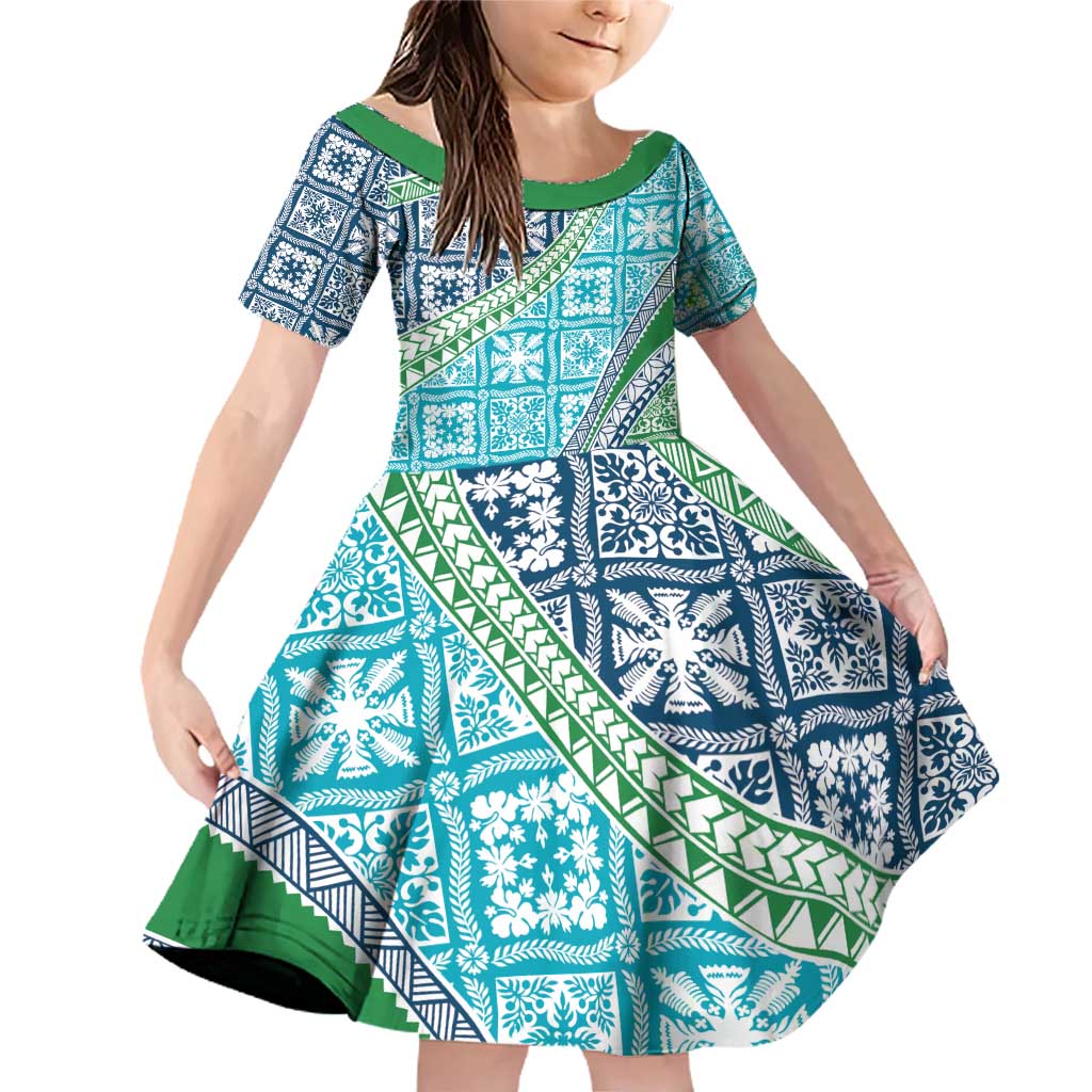 Hawaiian Quilt Pattern Family Matching Off Shoulder Short Dress and Hawaiian Shirt Fresh Color Mixed - Polynesian Pride