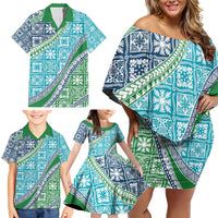Hawaiian Quilt Pattern Family Matching Off Shoulder Short Dress and Hawaiian Shirt Fresh Color Mixed - Polynesian Pride