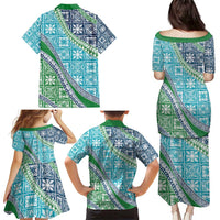 Hawaiian Quilt Pattern Family Matching Puletasi and Hawaiian Shirt Fresh Color Mixed - Polynesian Pride