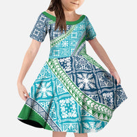 Hawaiian Quilt Pattern Kid Short Sleeve Dress Fresh Color Mixed - Polynesian Pride