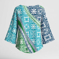 Hawaiian Quilt Pattern Kimono Sleeve Blouse Fresh Color Mixed - Polynesian Pride