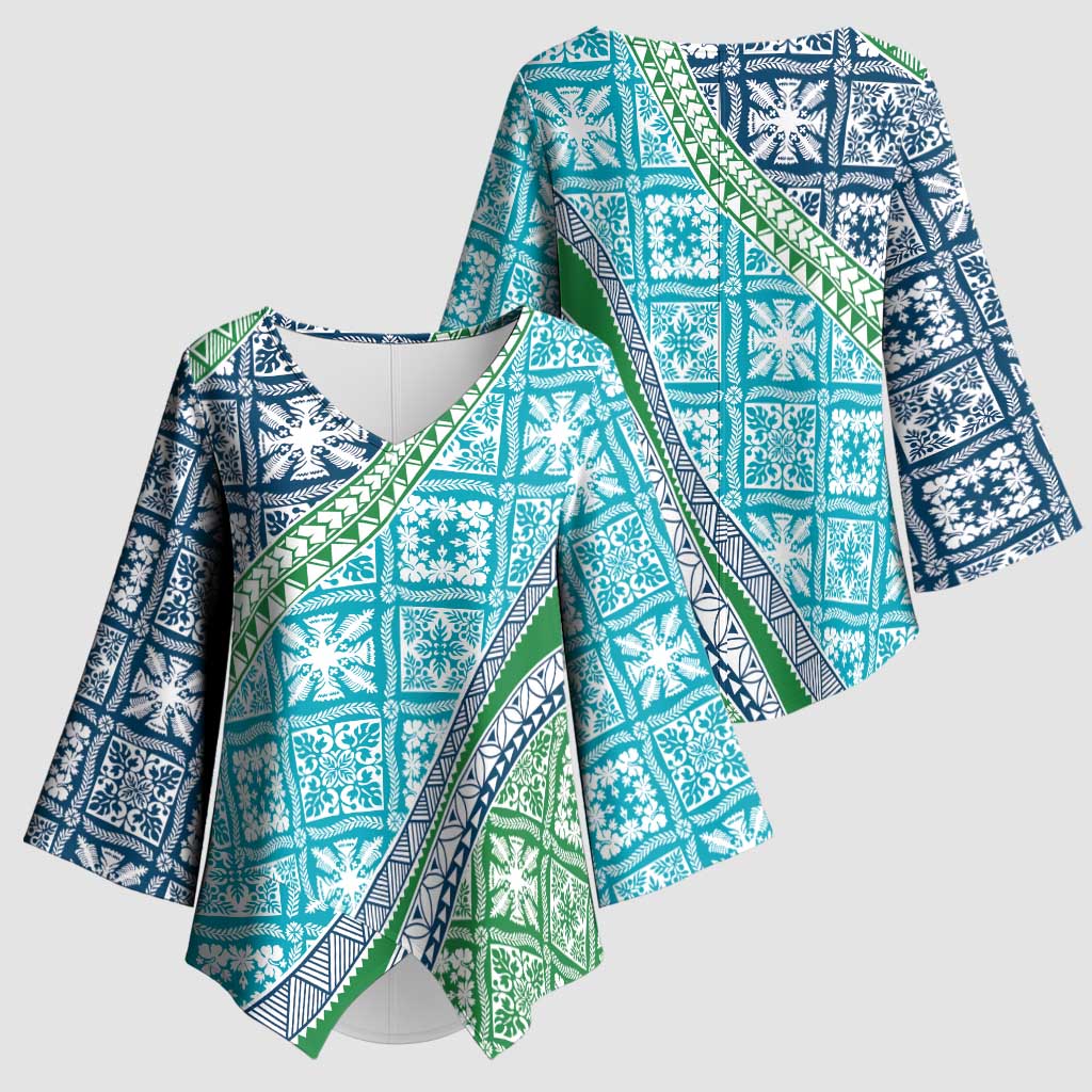 Hawaiian Quilt Pattern Kimono Sleeve Blouse Fresh Color Mixed - Polynesian Pride